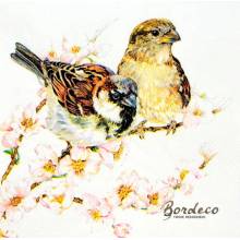 Serwetka decoupage firmy AMBIENTE wróble na jabłoni 33x33cm